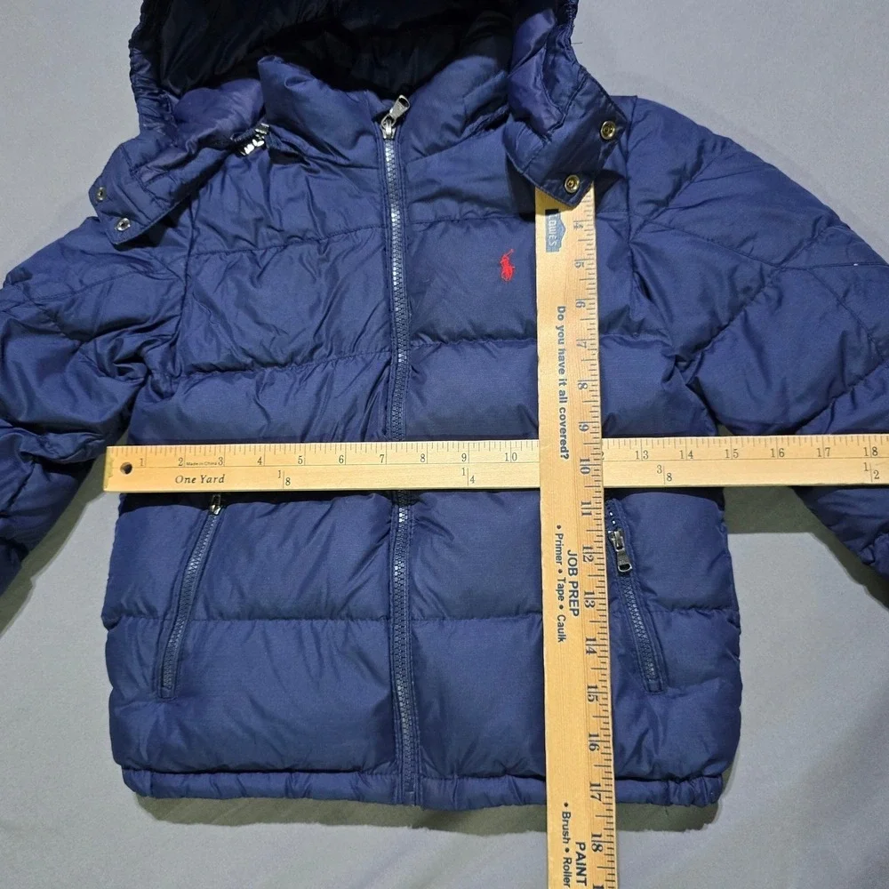 flaws Polo Ralph Lauren Puffer Jacket Kids Size 6 Navy Blue Down Filled   Hood